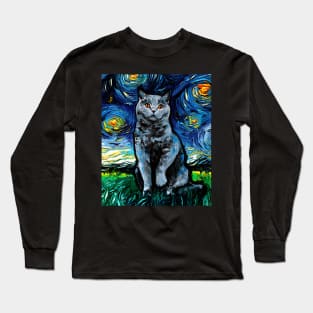 Blue British Shorthair Night Long Sleeve T-Shirt